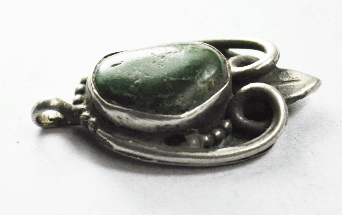 Sterling Silver Antique Green Turquoise Scroll Dot Pendant 33mm x 20mm