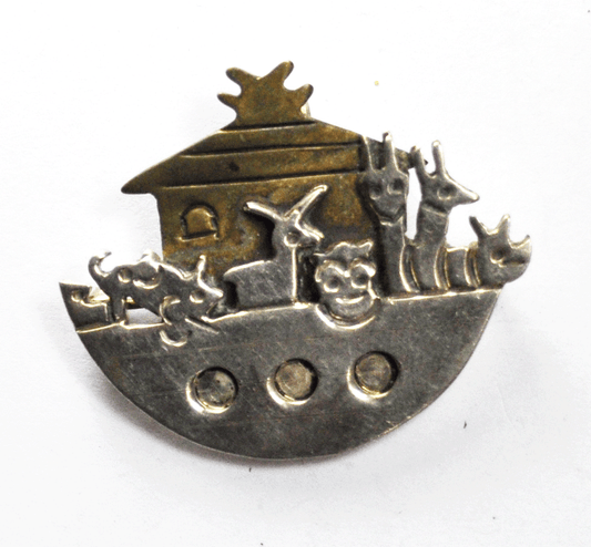 Sterling Mexico Noah's Ark Two Tone 36mm x 43mm Brooch Pin Clip