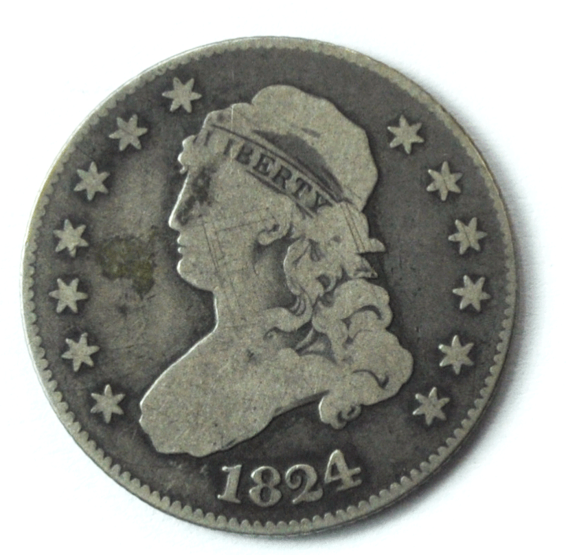 1824/2 25c Capped Bust Quarter Dollar Twenty Five Cents Philadelphia