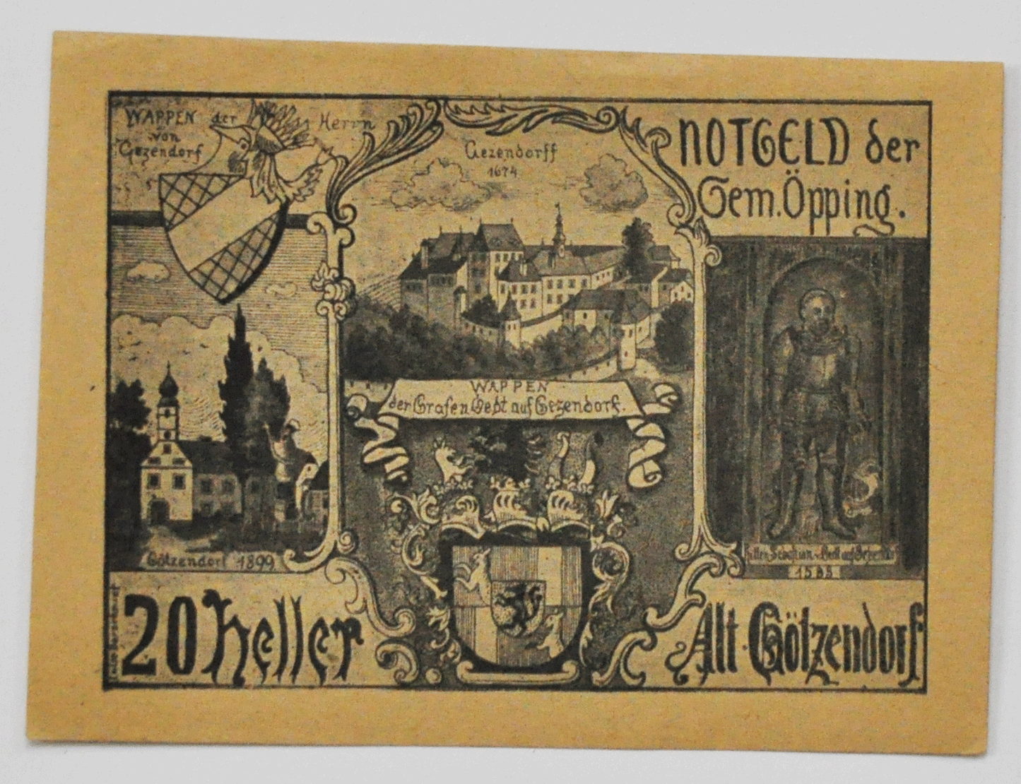 1920 20 Heller Austria Notgeld Banknote Gotzendorf Uncirculated