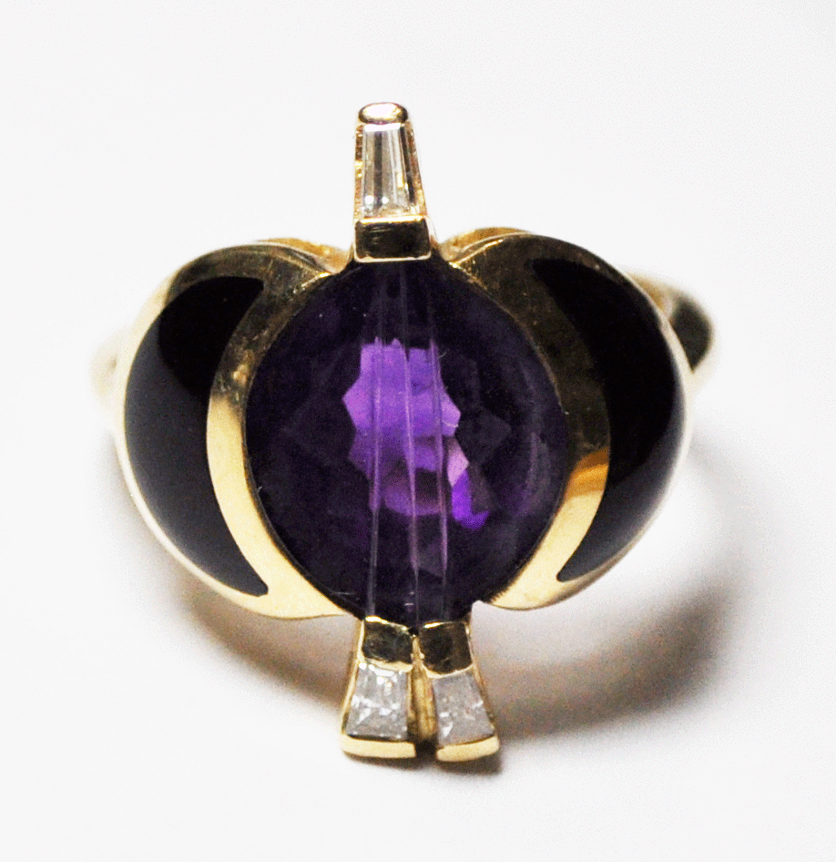 14k Yellow Gold Kabana Stepped Amethyst Diamond Elephant Ring 21mm Size 7