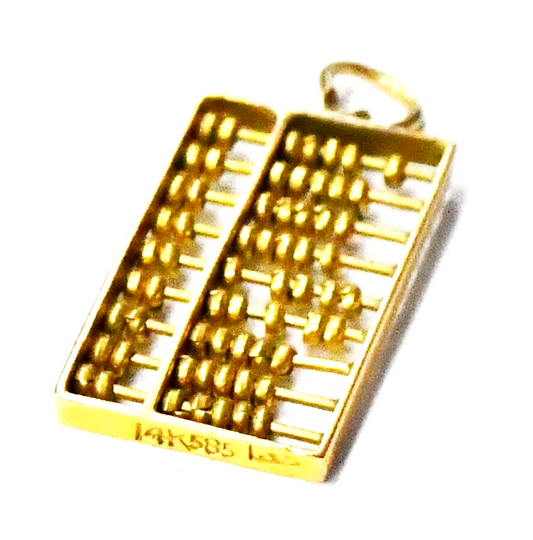 14k Yellow Gold KC Abacus Movable Bead Rectangle Charm 22mm x 11mm