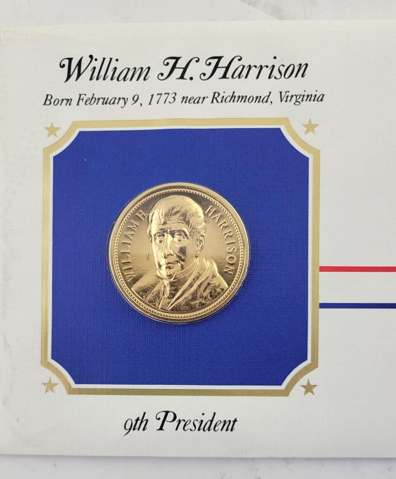 W H Harrison Presidential Covers Medal Postal Commemorative Society Gold Plated