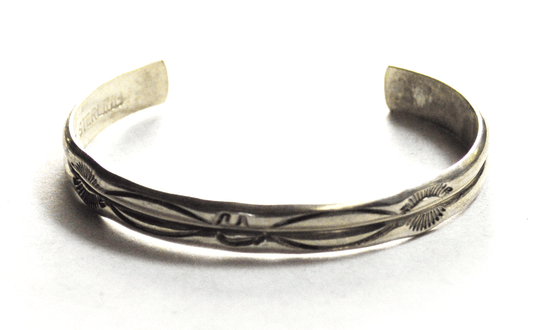 Sterling Child's Florence Tahe Etched Bear Rays Small Cuff 6mm 4-3/4" Bracelet