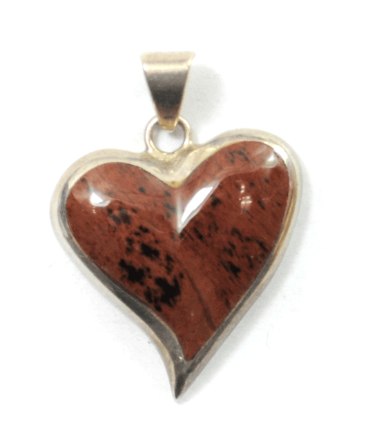 Sterling Mexico Brown & Black Mahogany Obsidian Heart Pendant 46mm x 32mm TM-181