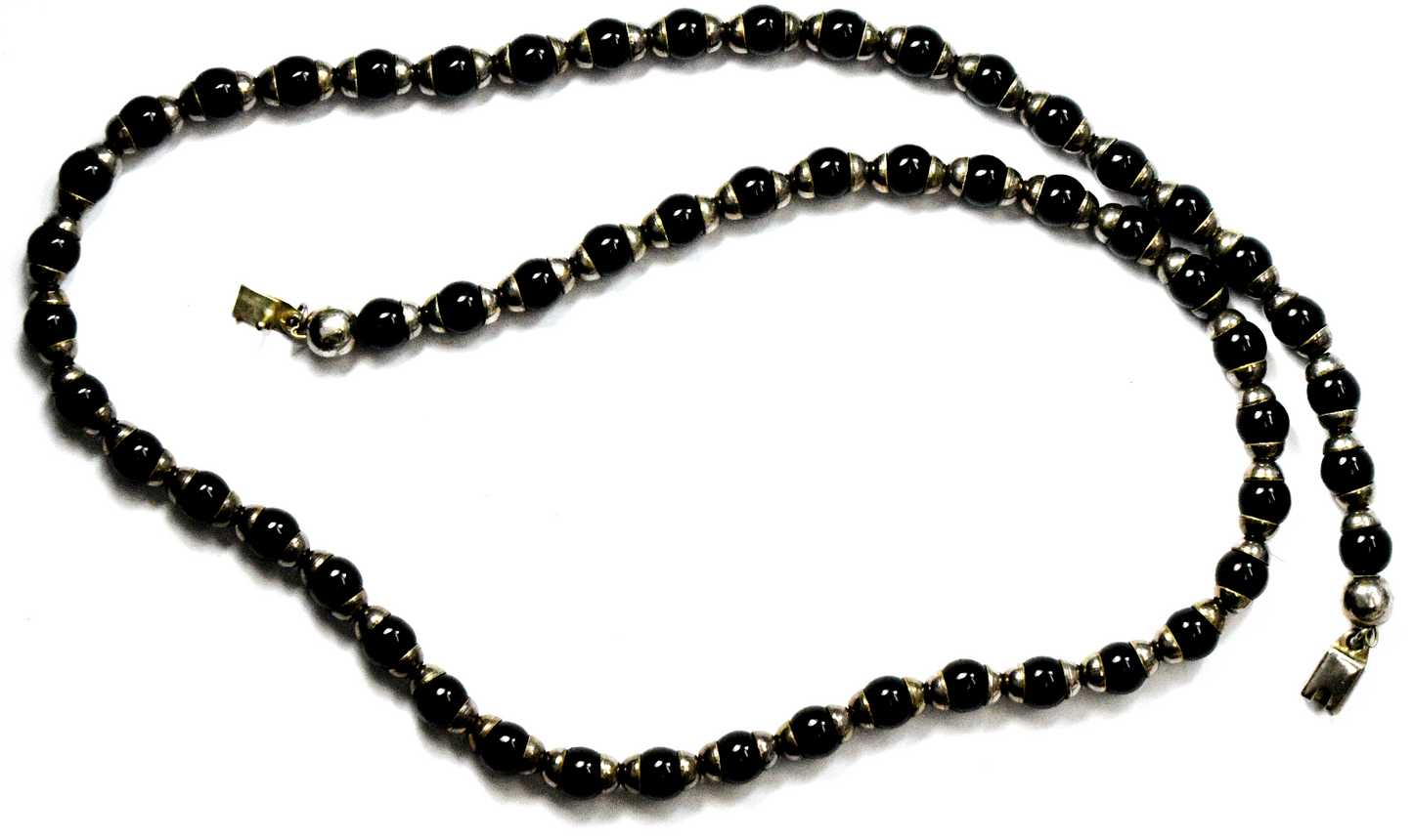 Sterling Silver Black Onyx 8mm Round Bead 27" Necklace