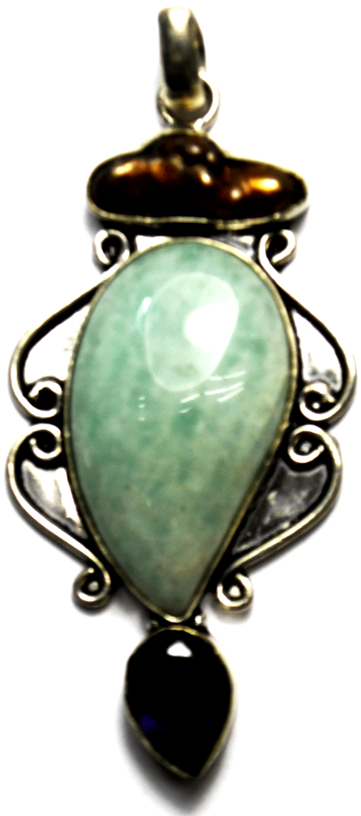 Sterling Aventurine Amethyst Pearl Pendant 76mm x 34mm