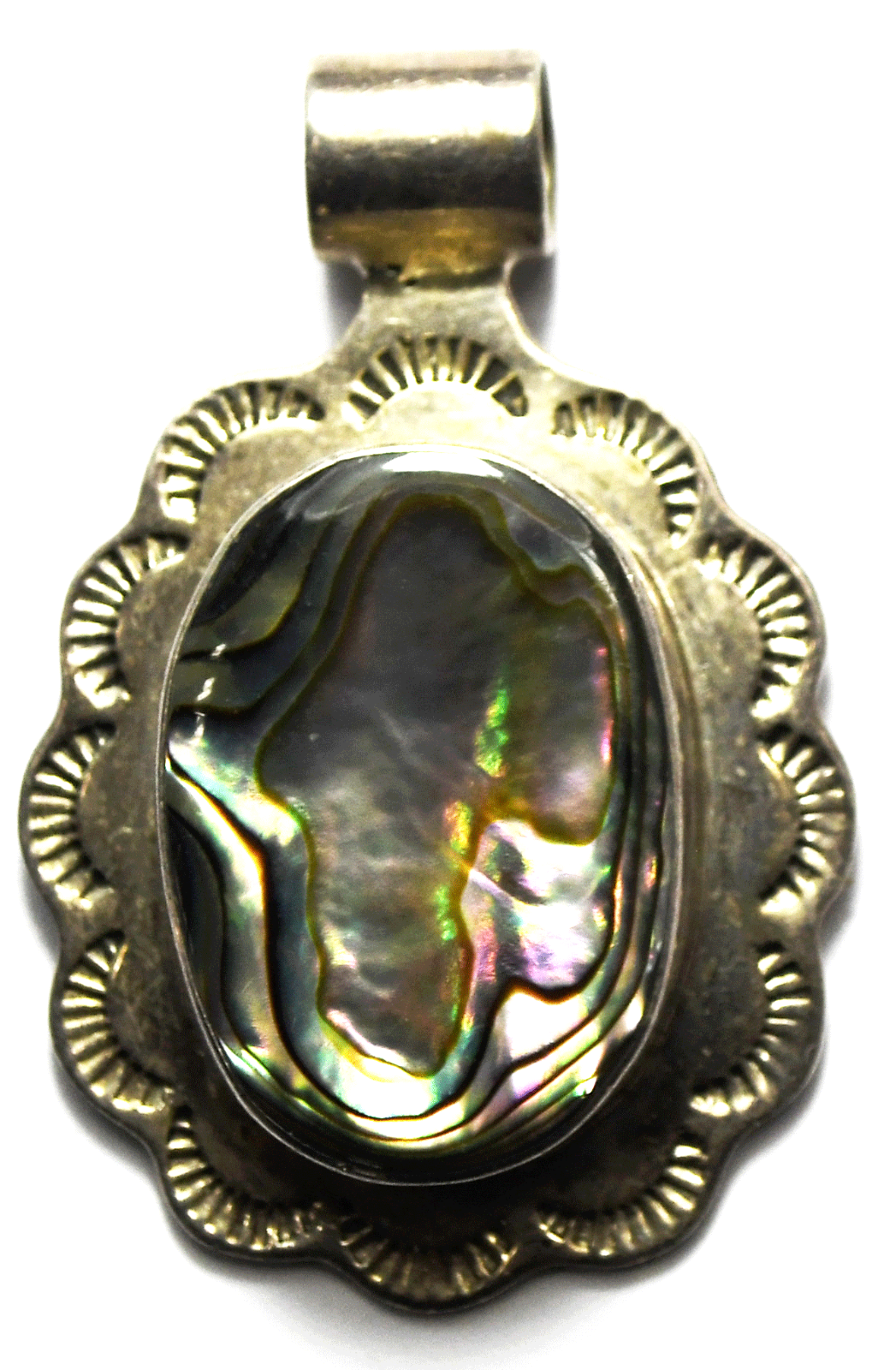 Sterling ATI Mexico Abalone Oval Pendant 47mm x 31mm Rays Edge