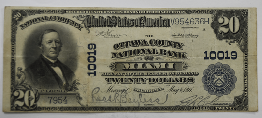 1902 $20 National Currency Note Ottawa County Miami Oklahoma 10019