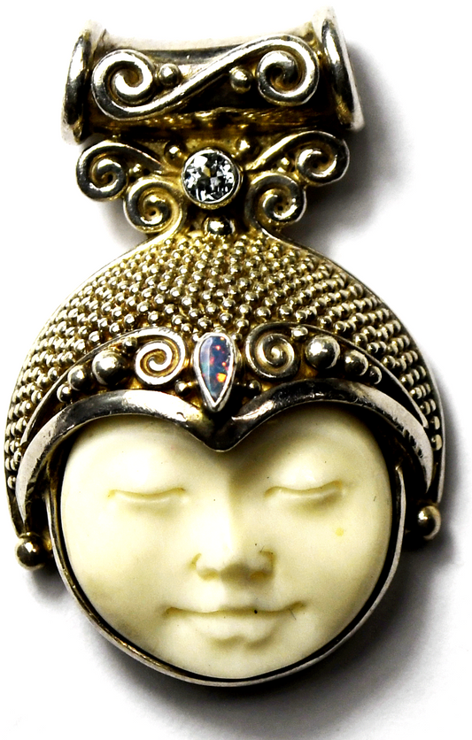 Sterling Sajen White Moon Face Goddess Pendant Slider 38mm x 24mm