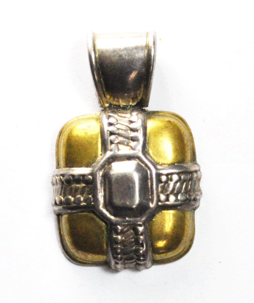 Sterling Mexico Two Tone Braid Cross Amulet 27mm x 43mm Pendant 7mm Bale TD-115