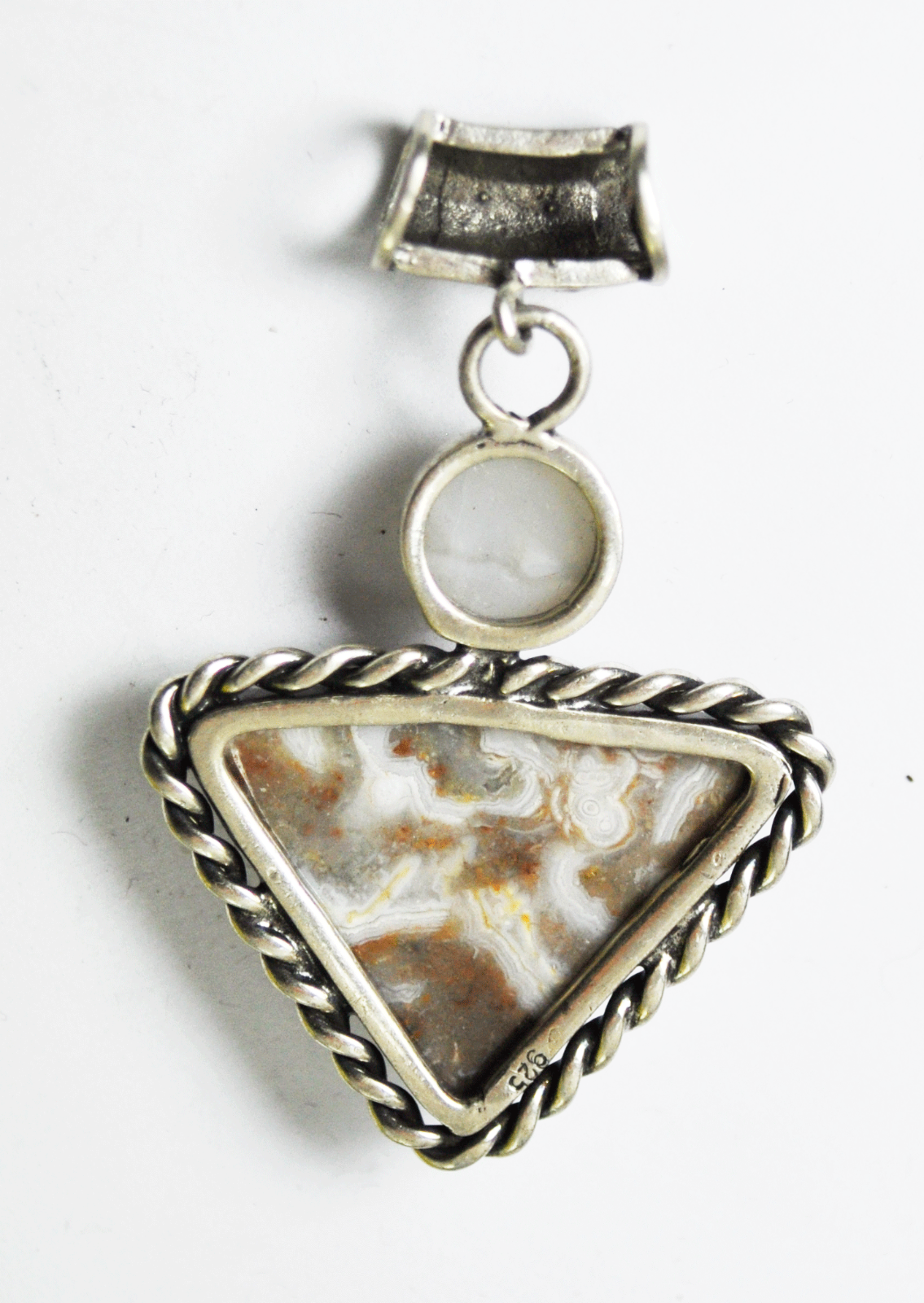 Sterling Latte Cream Brown Cloudy Jasper Trillium Dangle Pendant Slider 2-1/8"