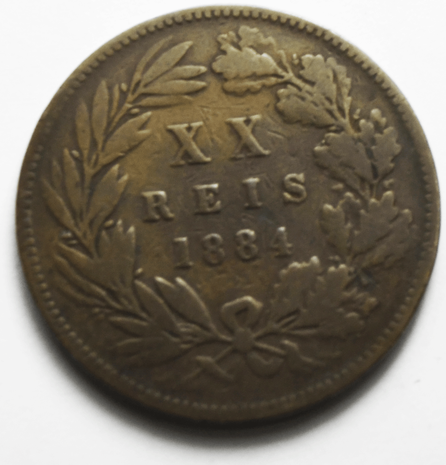 1884 Portugal 20 Twenty Reis Bronze Coin KM# 527