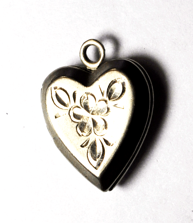 Sterling Puffy Heart Charm Hinged Locket Pendant Engraved Flowers 18mm