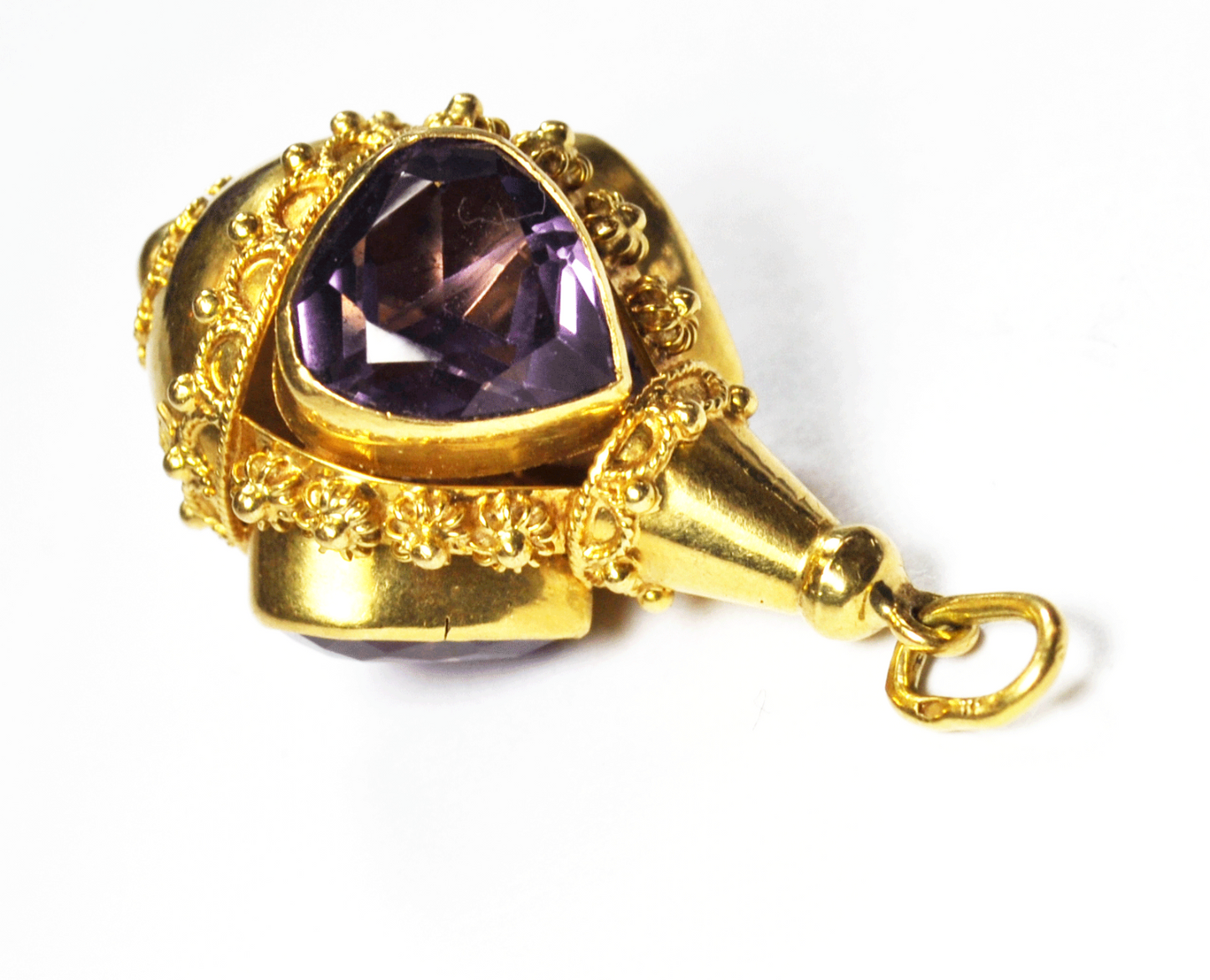 18k YG Gold Pear Amethyst Fob Pendant Ornate Victorian 15g 40mm x 25mm