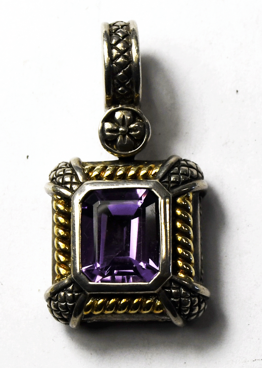 Sterling Silver 18k Amethyst Designer Rectangle Pendant  1.5" x 20mm Hinged Bale