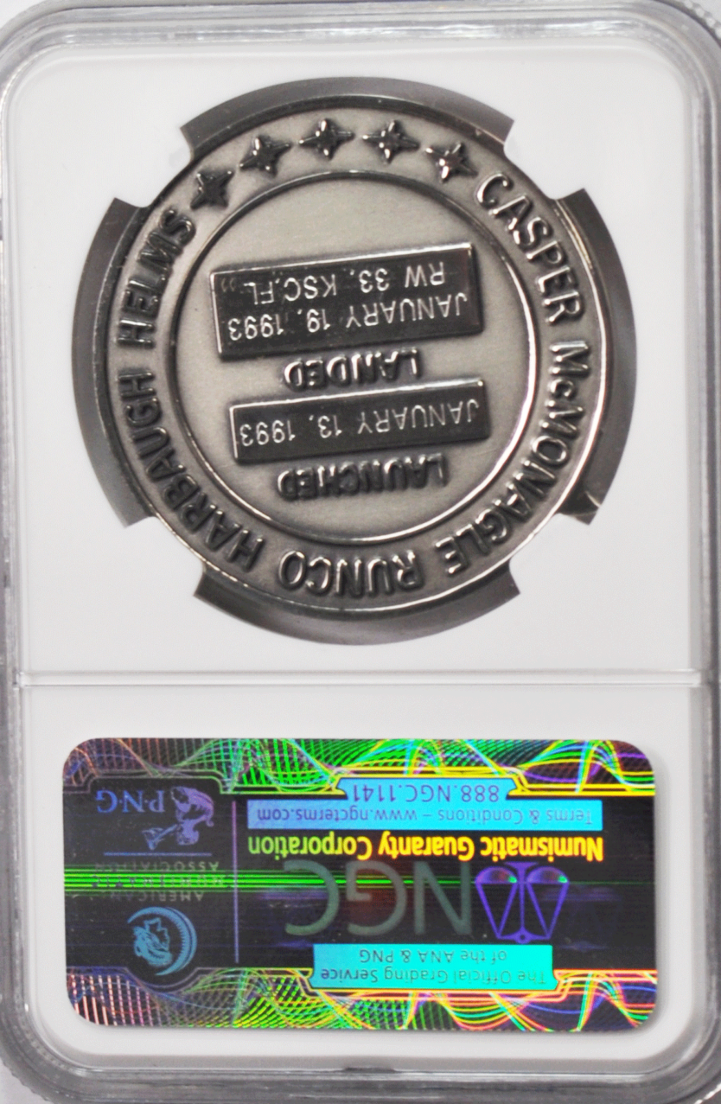 1993 STS-54 Robbins Silver Space Medal Unflown #105 NGC MS66 Endeavour