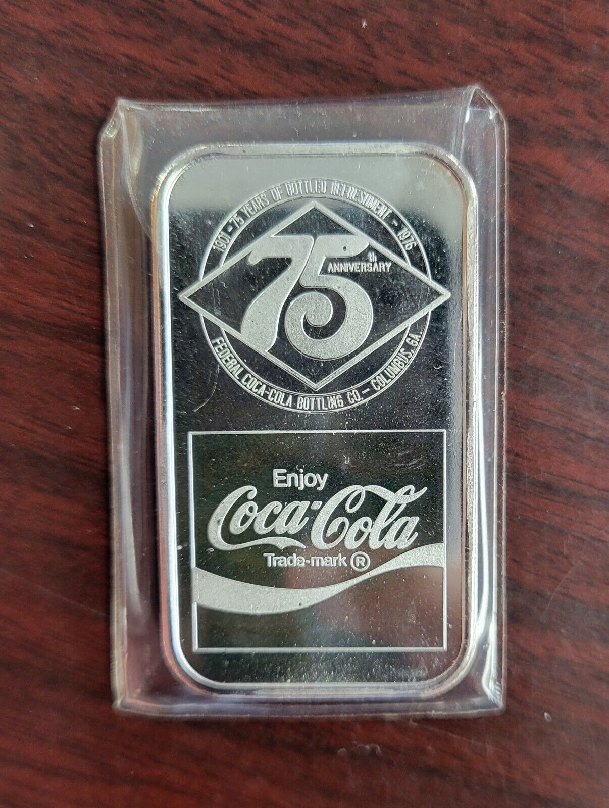 Coca Cola Columbus GA. 75th Anniversary 1 oz Bar .999 Fine Silver