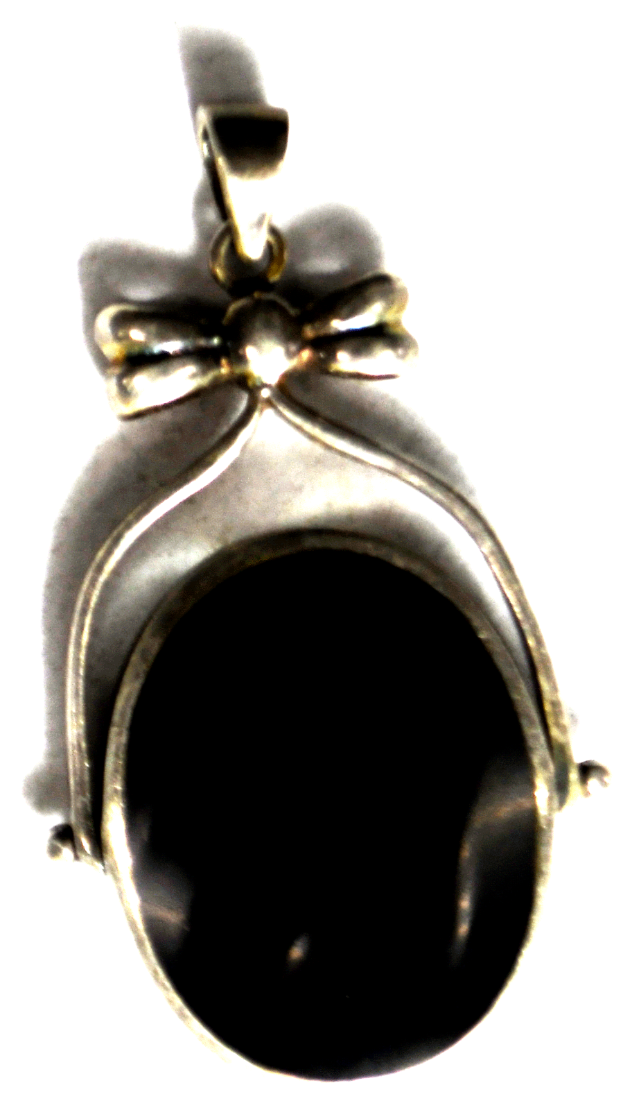 Sterling Black Onyx MOP Reversible Spinner Bow Pendant 45mm x 26mm