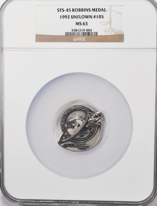 1992 STS-45 Robbins Silver Space Medal Unflown #105 NGC MS63 Atlantis