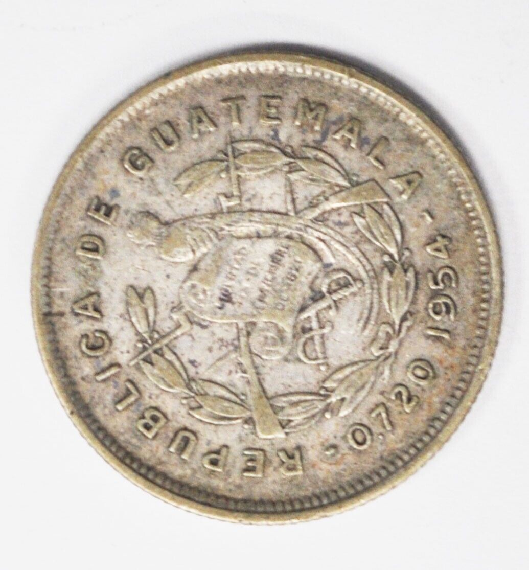 1954 25c Guatemala 25 Centavos Silver Coin KM# 258 Low Mintage