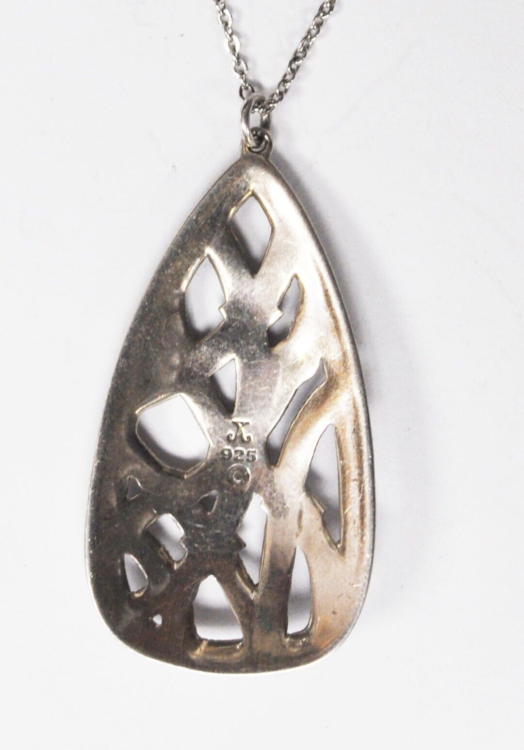 Sterling Judith Jack Marcasite Teardrop Filigree 38mm Pendant 16" Necklace