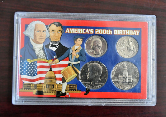 America's 200th Birthday Bicentennial 4 Coin Quarter and Half Dollar Set