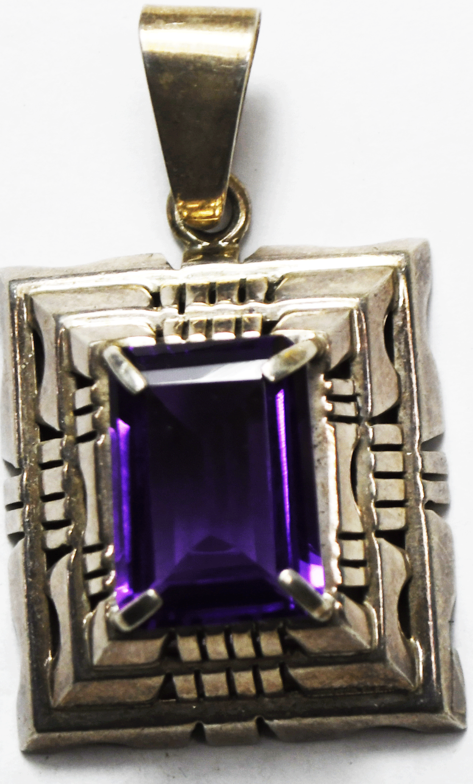 Sterling Purple Amethyst Rectangle Stepped Pyramid Pendant 29mm x 47mm  34.2g