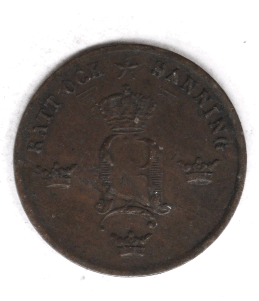 1858 Sweden 1/2 Öre Bronze Coin KM# 686