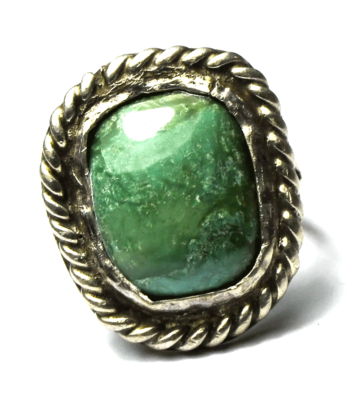 Sterling Silver Antique  Light Green Turquoise Triangle Ring 23mm Band Size 6