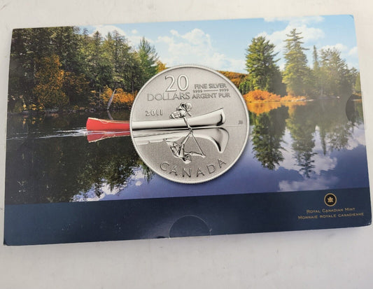 2011 Canada $20 Dollars Silver Commemorative Proof Canoe Coin Carded w/COA