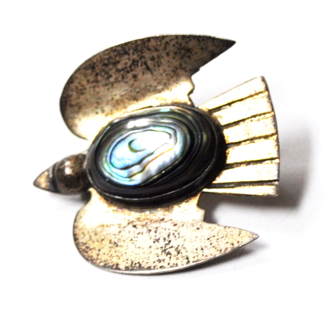 Sterling Silver Mexico Dove Bird MPB Abalone Brooch Pin 33mm x 31mm