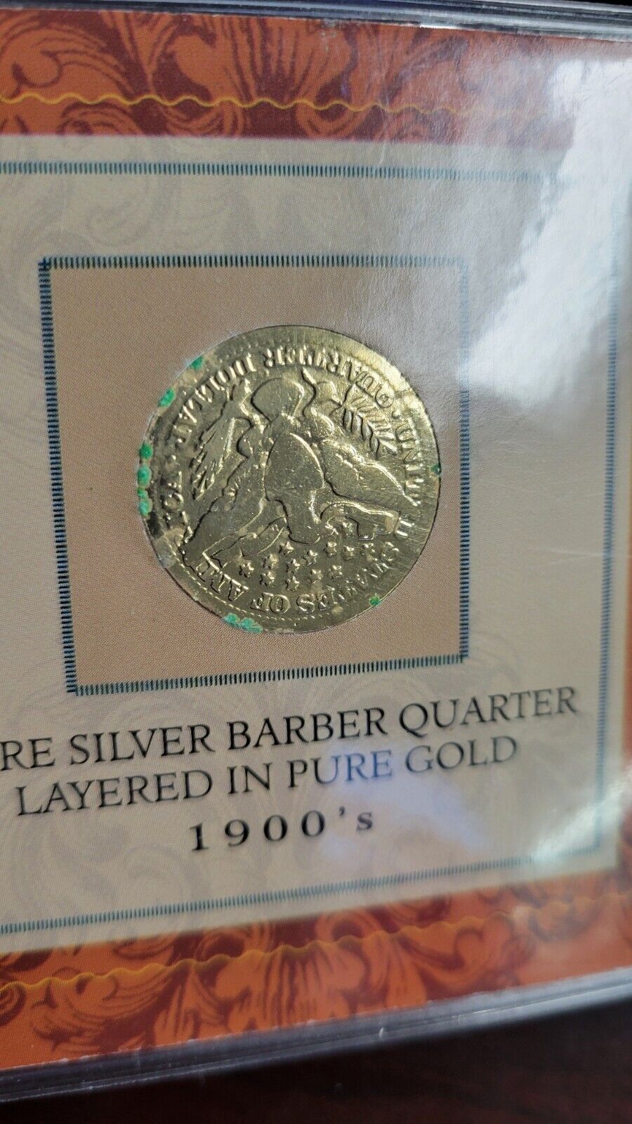 1900s Silver Barber Quarter 90% Silver 25c Layered In Pure Gold 1907