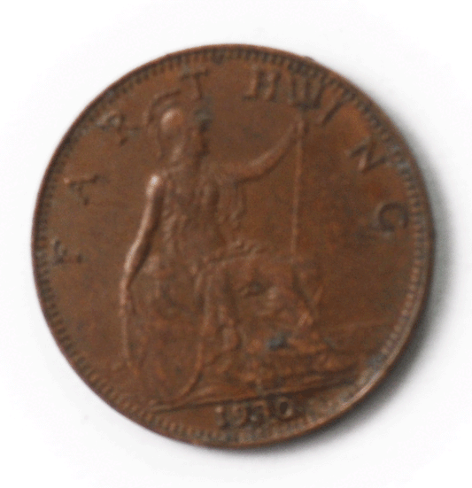 1930 1F Great Britain Farthing Bronze Coin