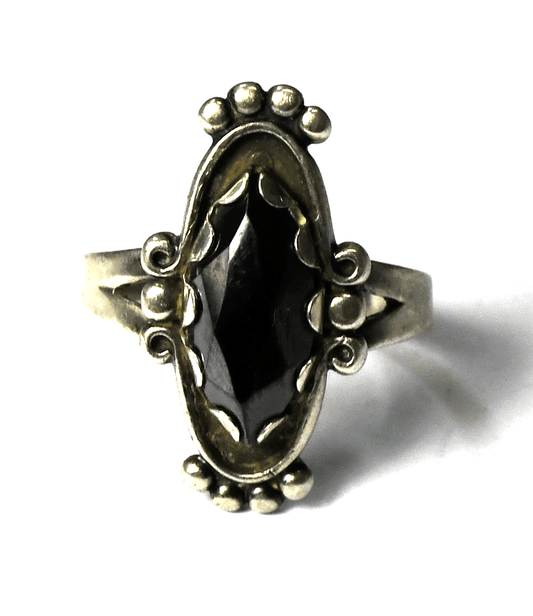 Sterling Silver  Bell Trading Faceted Hematite Ring 24mm Size 8