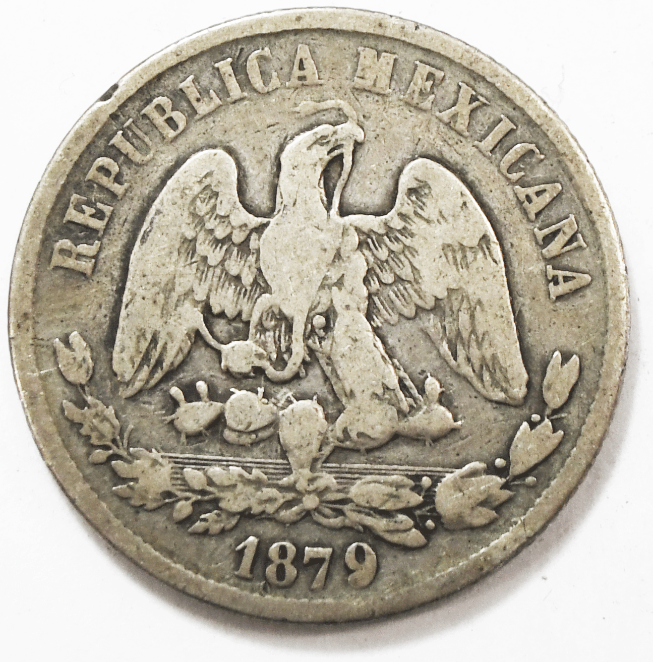 1879 Go S Mexico Second Republic 50 Centavos Silver Coin  KM# 407.4