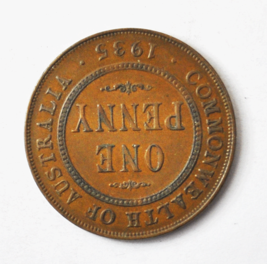 1935 m Australia One Penny Large Cent Bronze Coin  KM# 23