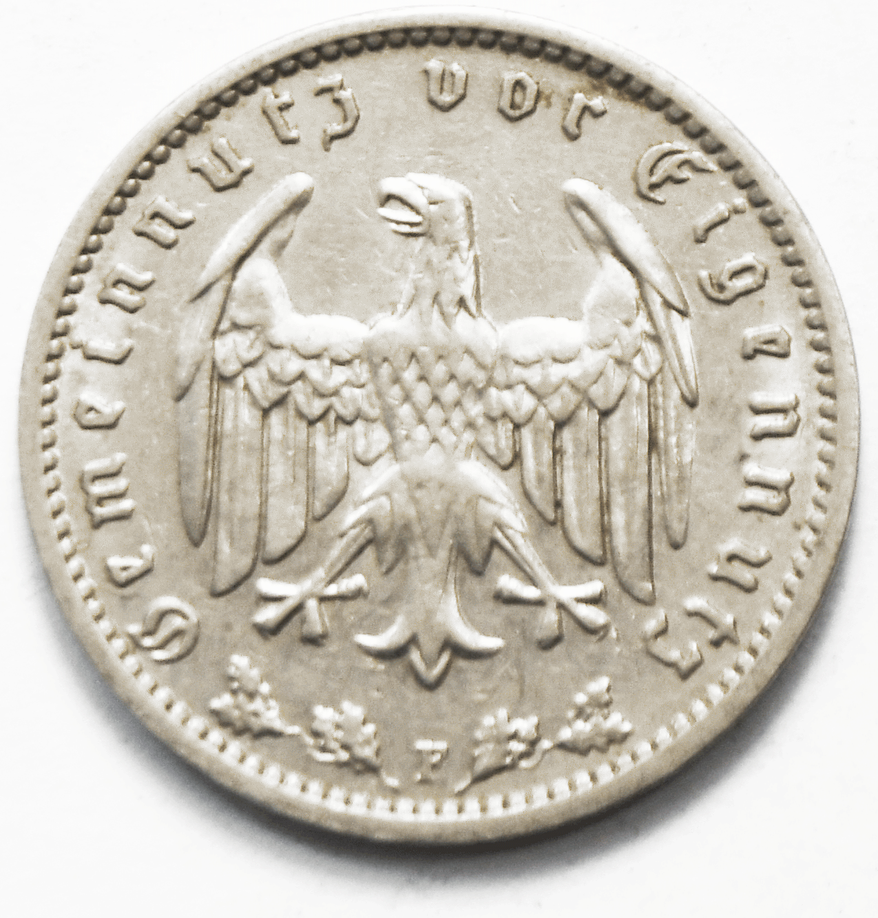 1934 F Germany Third Reich Reichsmark Nickel Coin KM# 78