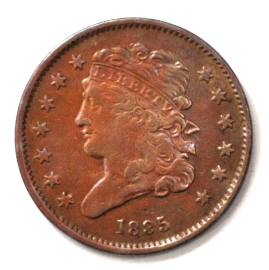 1835 1/2c Classic Head Half Cent US Coin Rare Philadelphia Rainbow