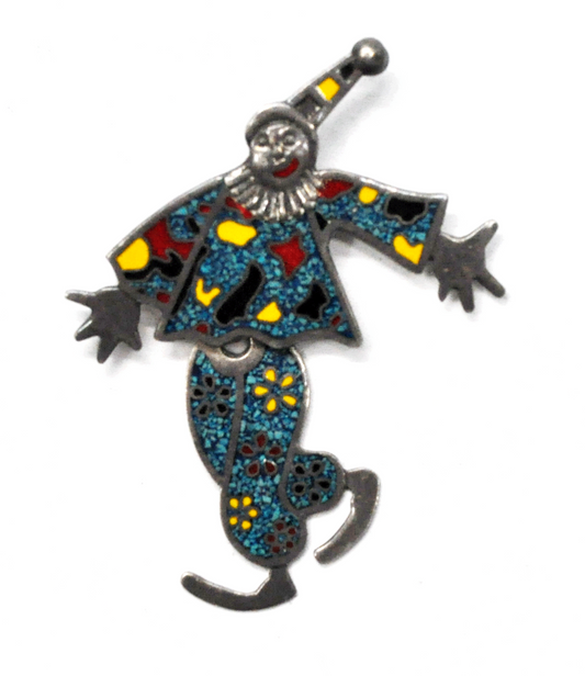Sterling Silver Mexico Colorful Enamel Clown Brooch Pin 67x48mm 1R-60 925