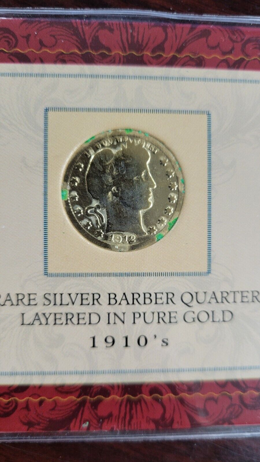 1910's Silver Barber Quarter Layered In Pure Gold - 1912