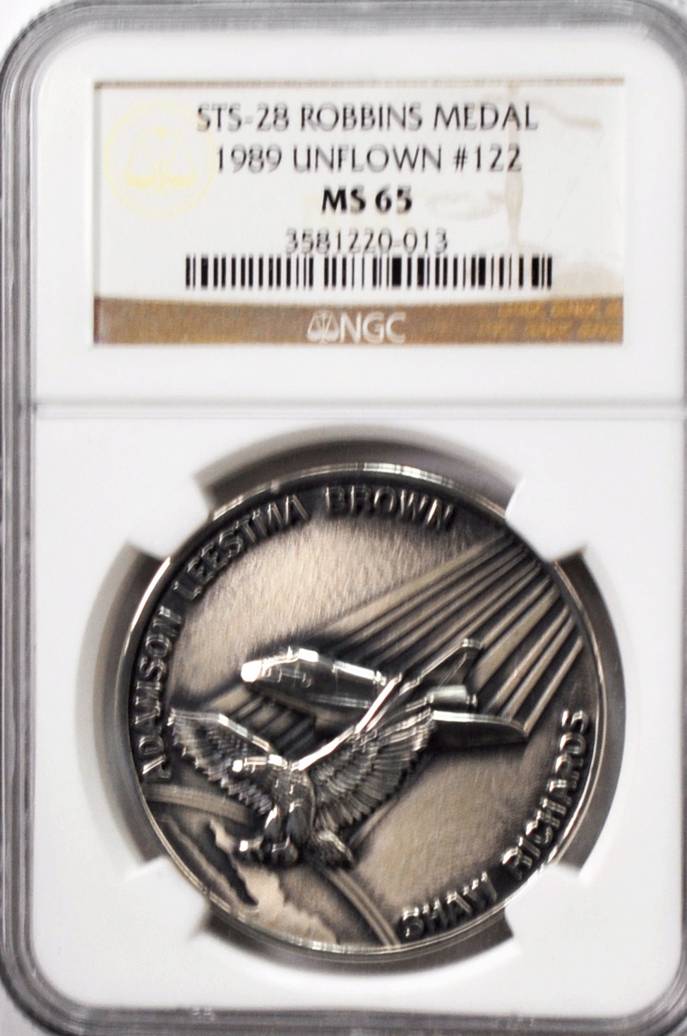 1989 STS-28 Robbins Space Silver Medal Unflown #122 NGC MS65 Columbia