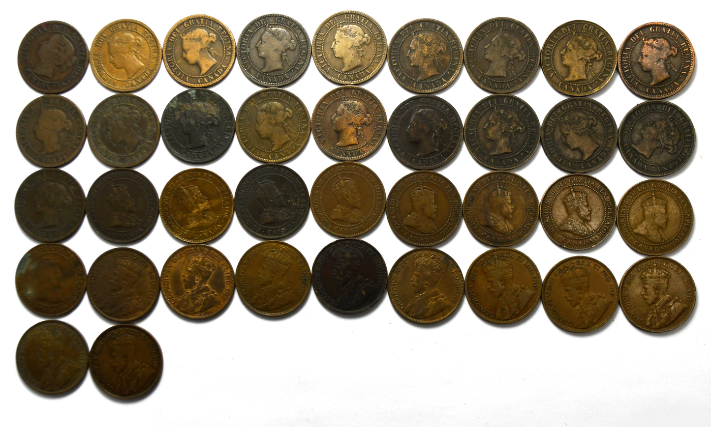 1859-1920 1c Canada Large Cents Collection No Duplicates 38 Coins  Bronze