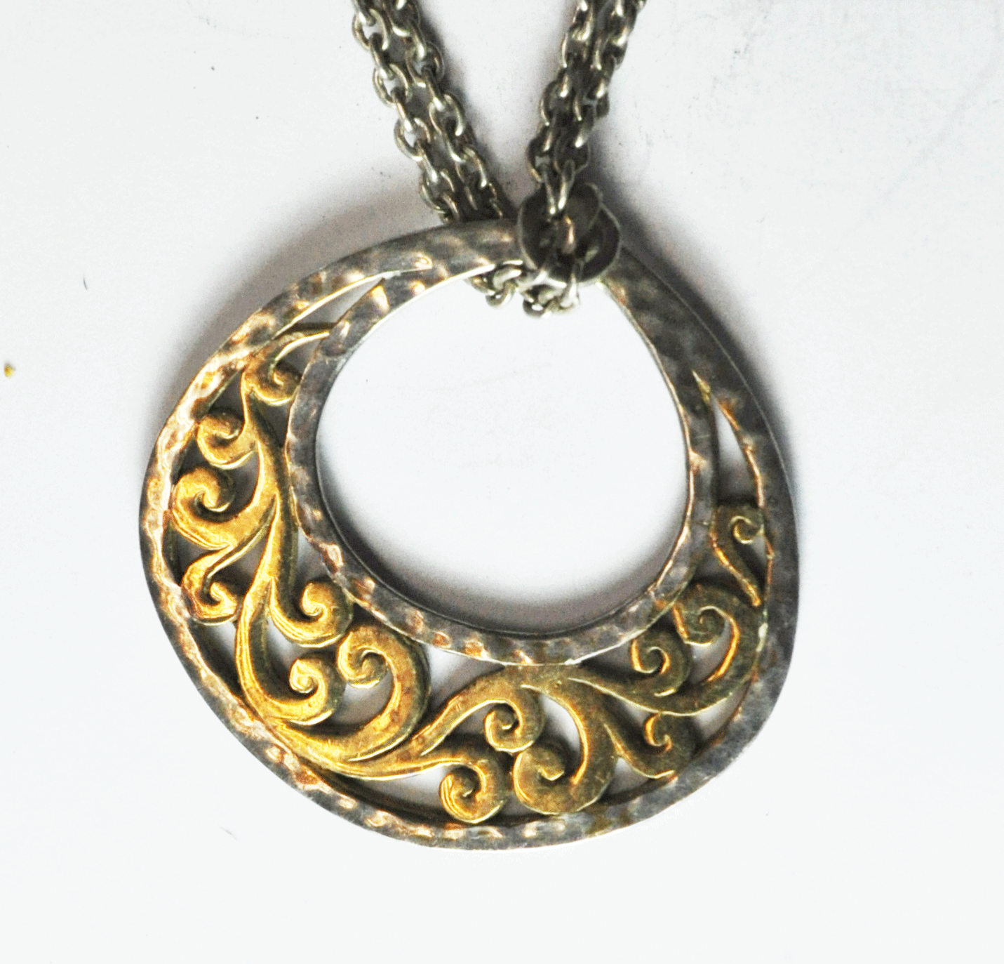 Sterling Lois Hill Filigree Scroll 40mm Pendant Double 3mm Strand 17.5" Necklace