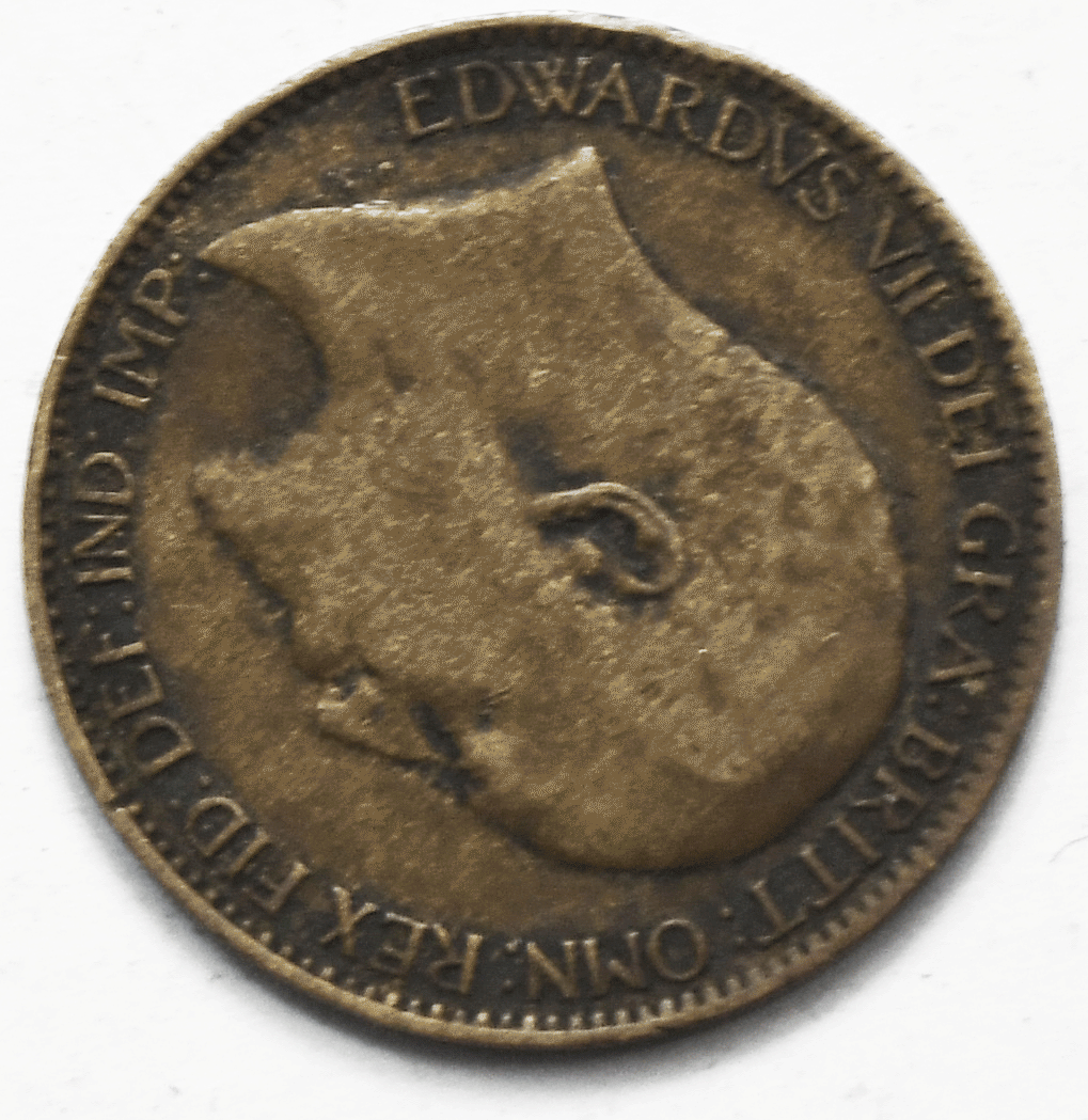 1909 1F Great Britain Farthing Bronze Coin