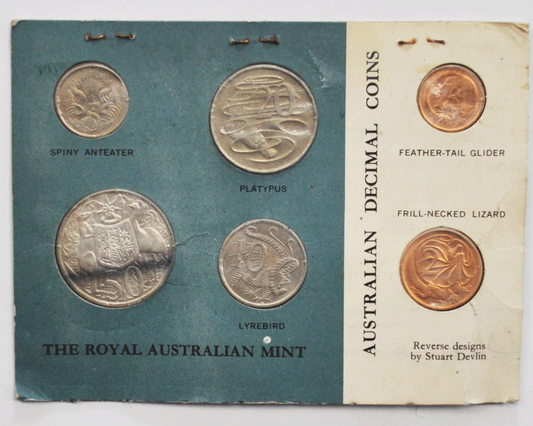 1966 Australia Decimal Card 6 Coin Uncirculated Set Royal Mint Silver 50c