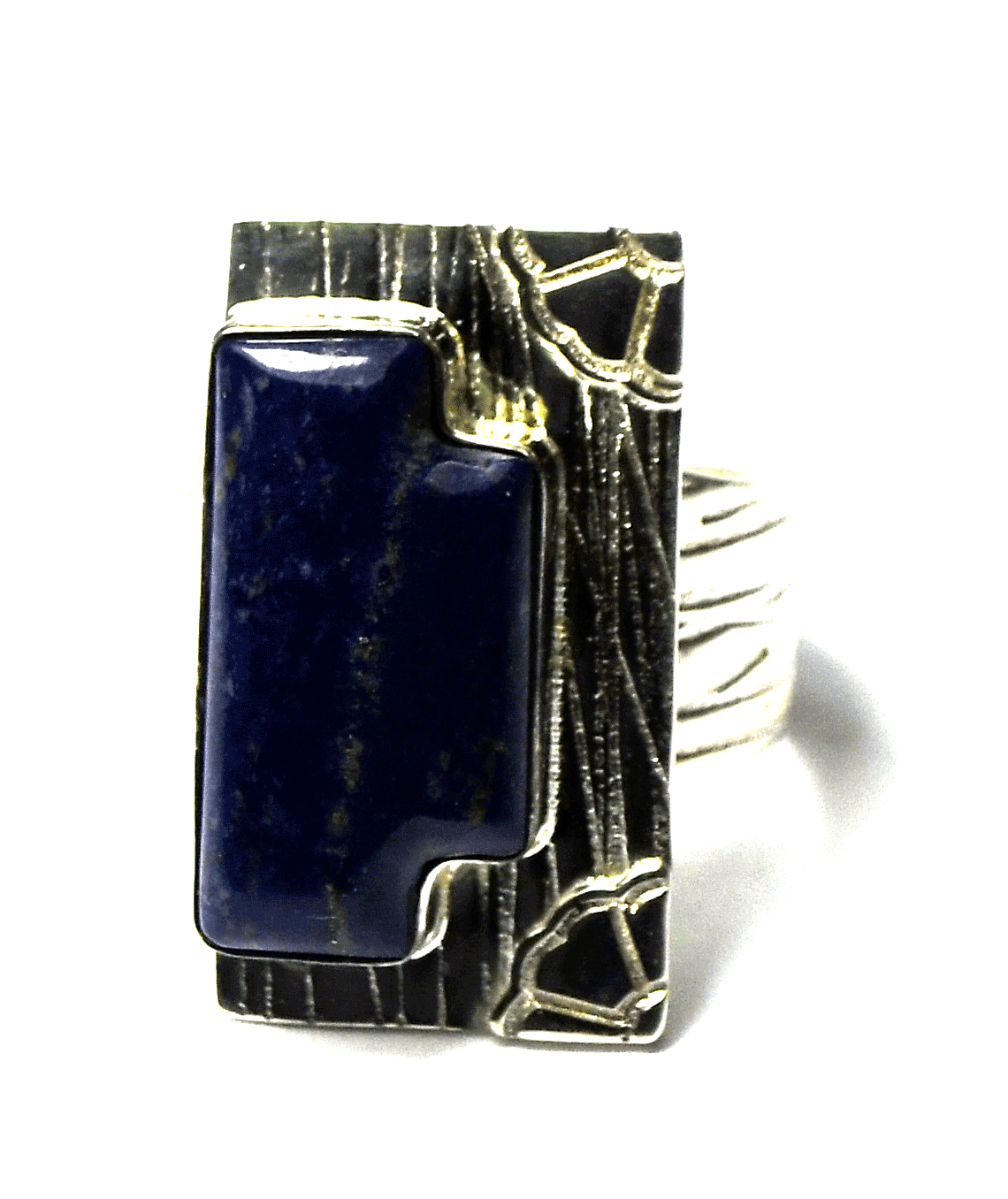 Sterling Desert Rose Rectangle Lapis Ring 28mm Size 6-1/2