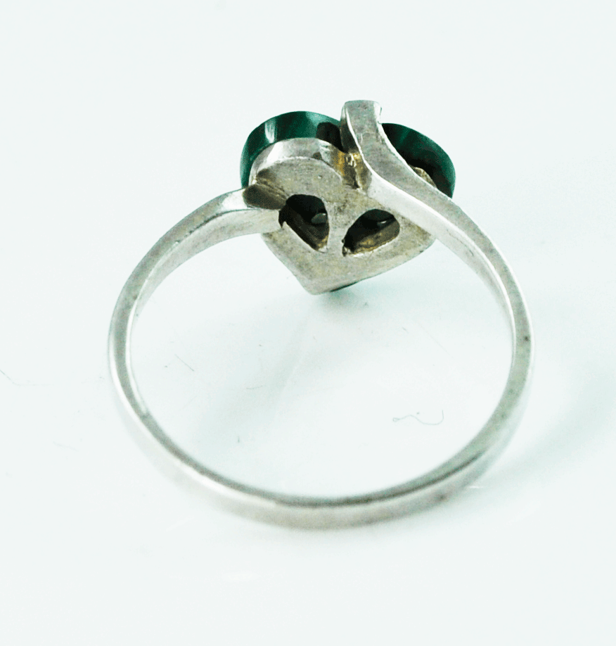 Sterling Silver Green Heart Malachite Solitaire Ring 11mm Size 7 SS