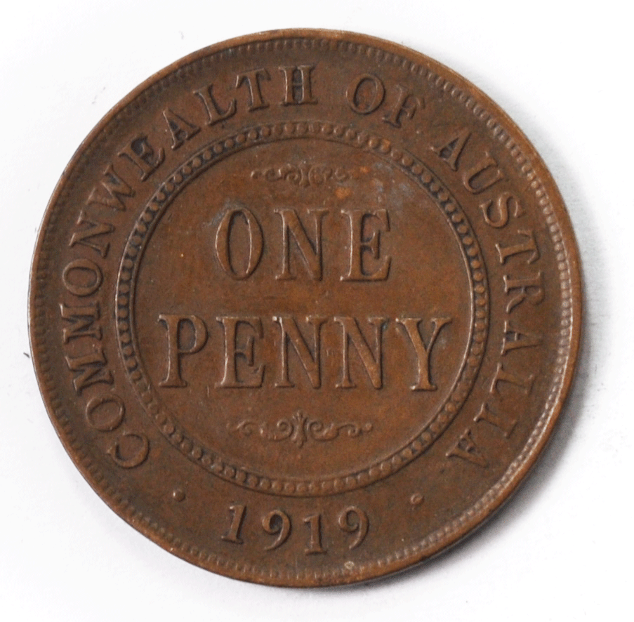 1919 Australia Penny KM# 23 Bronze Coin Dot Below