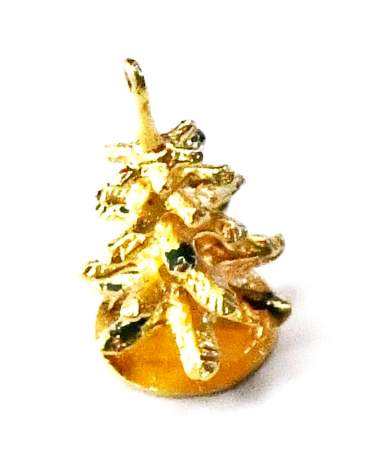 14k Yellow Gold Pine Christmas X-mas Tree Charm 17mm x 9mm